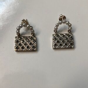 Sterling Silver Pearl & Marcasite Purse Earrings